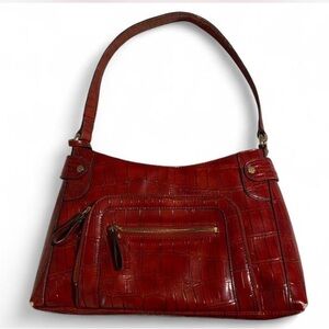 Elegant Red Crocodile-Embossed Shoulder Bag